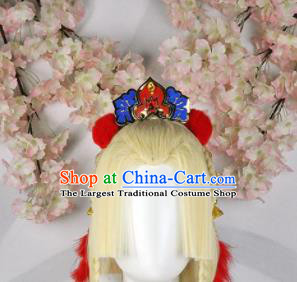 Traditional Chinese Cosplay Fairy Princess Golden Wigs Sheath Ancient Court Lady Chignon and Hair Accessories for Women