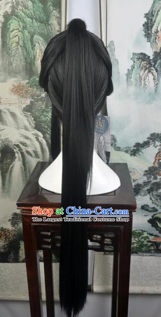 Traditional Chinese Cosplay Swordsman Chang Qin Wigs Sheath Ancient Taoist Prince Chignon for Men