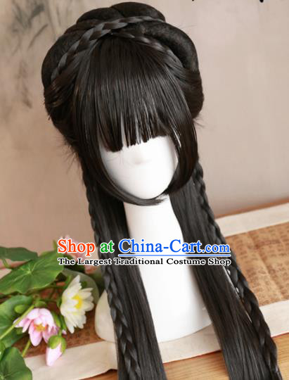 Traditional Chinese Ming Dynasty Nobility Lady Wigs Cosplay Ancient Goddess Female Swordsman Chignon for Women