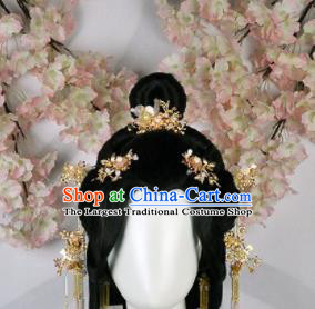 Traditional Chinese Cosplay Imperial Consort Wigs Sheath and Hairpins Ancient Goddess Princess Chignon for Women