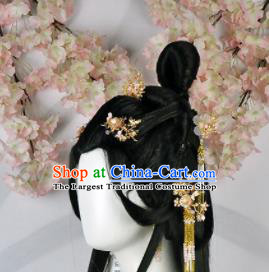 Traditional Chinese Cosplay Imperial Consort Wigs Sheath and Hairpins Ancient Goddess Princess Chignon for Women