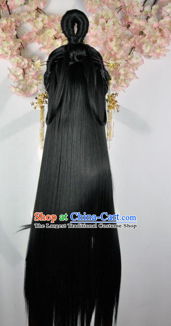 Traditional Chinese Cosplay Imperial Consort Wigs Sheath and Hairpins Ancient Goddess Princess Chignon for Women