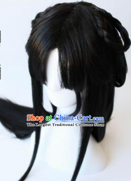 Traditional Chinese Cosplay Ming Dynasty Princess Black Long Wigs Sheath Ancient Female Swordsman Chignon for Women
