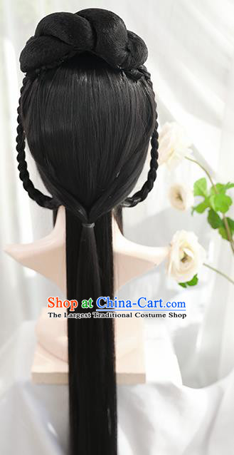 Traditional Chinese Cosplay Ming Dynasty Nobility Lady Wigs Sheath Ancient Female Swordsman Chignon for Women