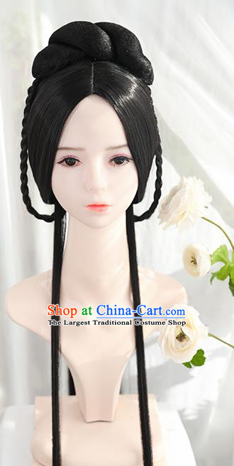 Traditional Chinese Cosplay Ming Dynasty Nobility Lady Wigs Sheath Ancient Female Swordsman Chignon for Women