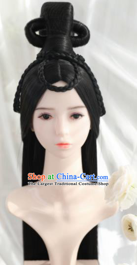 Traditional Chinese Cosplay Tang Dynasty Princess Wigs Sheath Ancient Female Swordsman Chignon for Women