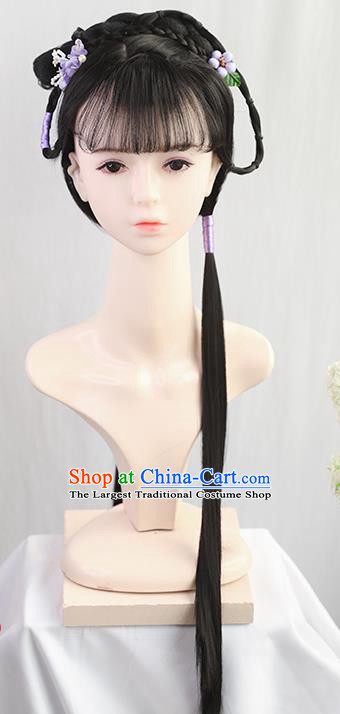 Traditional Chinese Cosplay Ming Dynasty Princess Wigs Sheath Ancient Nobility Lady Chignon for Women