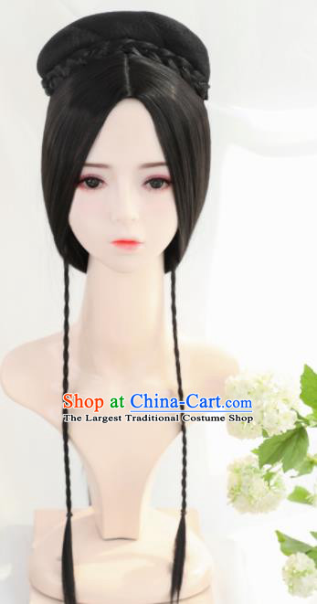 Traditional Chinese Cosplay Han Dynasty Queen Wigs Sheath Ancient Goddess Nobility Lady Chignon for Women