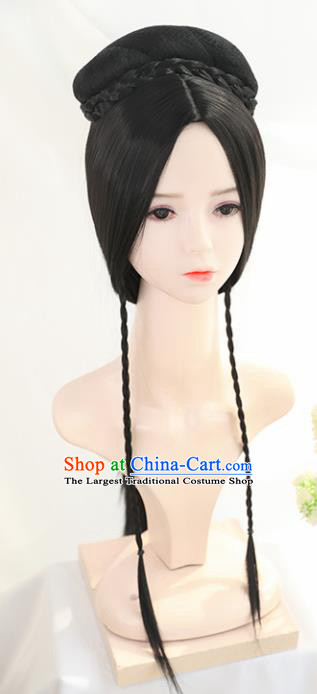 Traditional Chinese Cosplay Han Dynasty Queen Wigs Sheath Ancient Goddess Nobility Lady Chignon for Women
