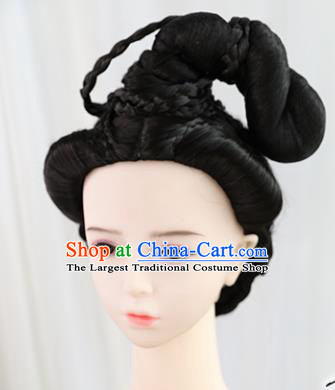 Traditional Chinese Cosplay Ming Dynasty Nobility Lady Wigs Sheath Ancient Queen Chignon for Women