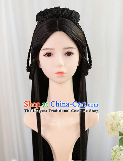 Traditional Chinese Cosplay Jin Dynasty Nobility Lady Wigs Sheath Ancient Princess Chignon for Women