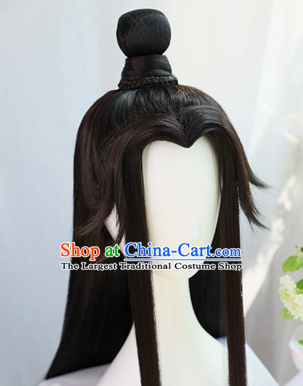 Traditional Chinese Cosplay Taoist Priest Lan Wangji Wigs Sheath Ancient Young Swordsman Chignon for Men