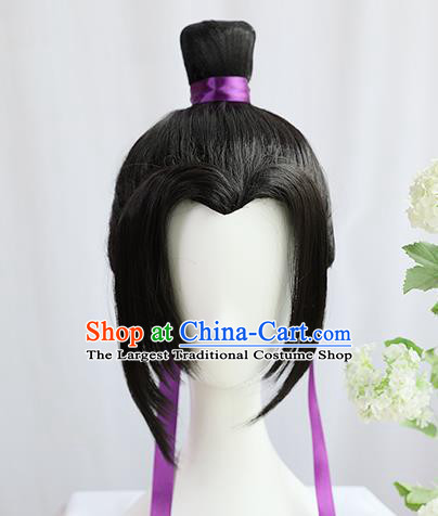 Traditional Chinese Cosplay Taoist Priest Jiang Cheng Wigs Sheath Ancient Young Swordsman Chignon for Men