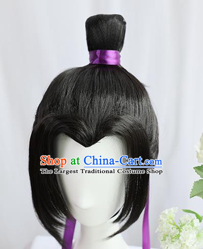 Traditional Chinese Cosplay Taoist Priest Jiang Cheng Wigs Sheath Ancient Young Swordsman Chignon for Men