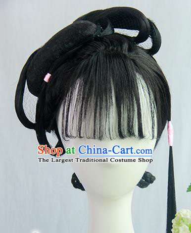 Traditional Chinese Cosplay Ming Dynasty Nobility Lady Lin Daiyu Wigs Sheath Ancient Flying Apsaras Chignon for Women