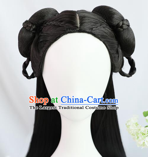 Traditional Chinese Cosplay Ming Dynasty Court Princess Wigs Sheath Ancient Nobility Lady Chignon for Women