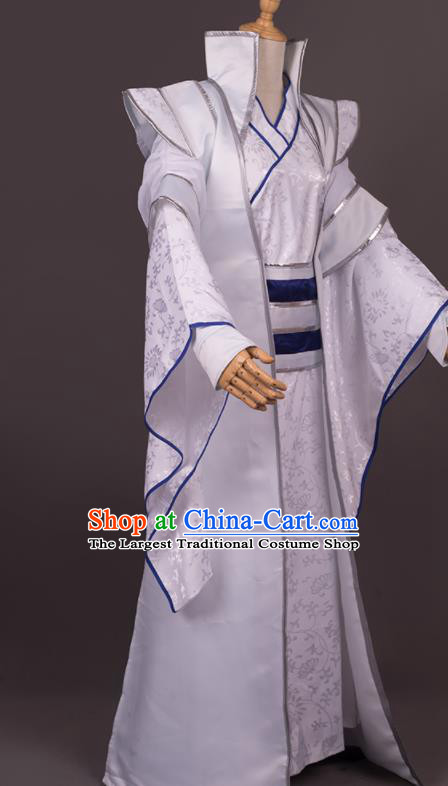 Traditional Chinese Cosplay Crown Prince White Costumes Ancient Swordsman Hanfu Clothing for Men