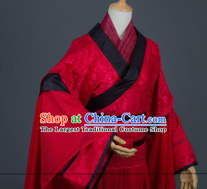 Traditional Chinese Cosplay Crown Prince Wedding Red Costumes Ancient Swordsman Hanfu Clothing for Men