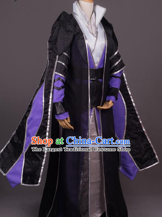 Traditional Chinese Cosplay Crown Prince Black Costumes Ancient Swordsman Hanfu Clothing for Men