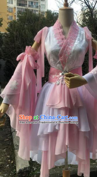 Traditional Chinese Cosplay Female Swordsman Pink Short Dress Ancient Drama Fairy Costumes for Women