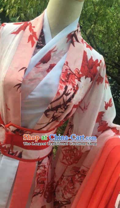 Traditional Chinese Cosplay Prince Printing Maple Leaf Costumes Ancient Swordsman Hanfu Clothing for Men