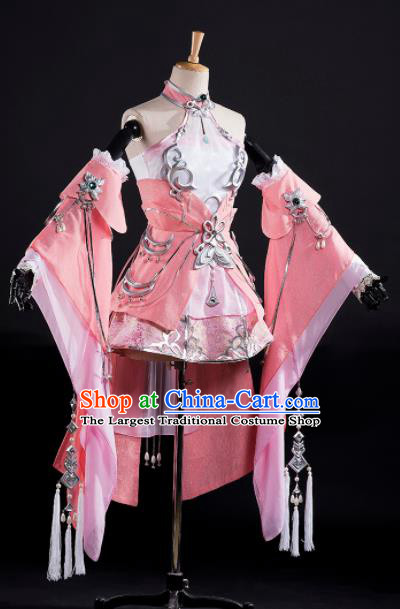 Traditional Chinese Cosplay Female Swordsman Pink Dress Ancient Drama Fairy Princess Costumes for Women