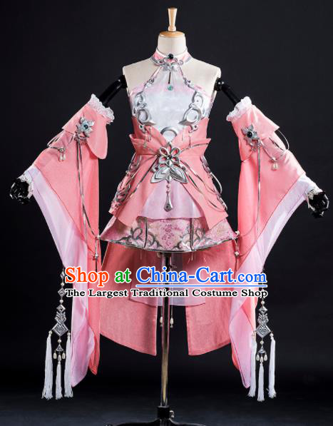Traditional Chinese Cosplay Female Swordsman Pink Dress Ancient Drama Fairy Princess Costumes for Women
