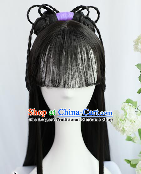 Traditional Chinese Cosplay Ming Dynasty Maidservants Wigs Sheath Ancient Nobility Lady Chignon for Women