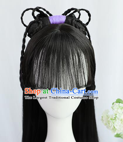 Traditional Chinese Cosplay Ming Dynasty Maidservants Wigs Sheath Ancient Nobility Lady Chignon for Women