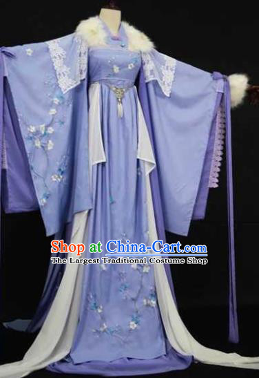 Traditional Chinese Cosplay Court Queen Blue Dress Ancient Drama Fairy Princess Costumes for Women