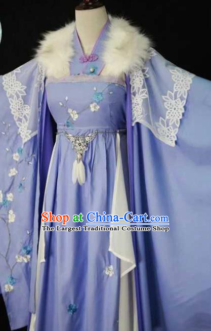 Traditional Chinese Cosplay Court Queen Blue Dress Ancient Drama Fairy Princess Costumes for Women