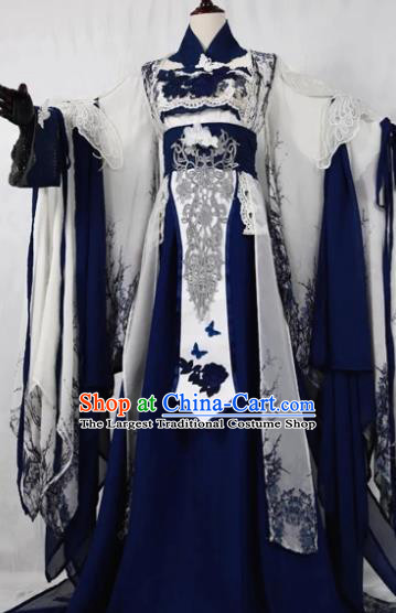 Traditional Chinese Cosplay Court Queen Royalblue Dress Ancient Drama Fairy Princess Costumes for Women