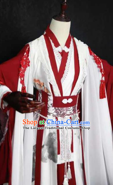Traditional Chinese Cosplay Court Queen Red Dress Ancient Drama Fairy Princess Costumes for Women