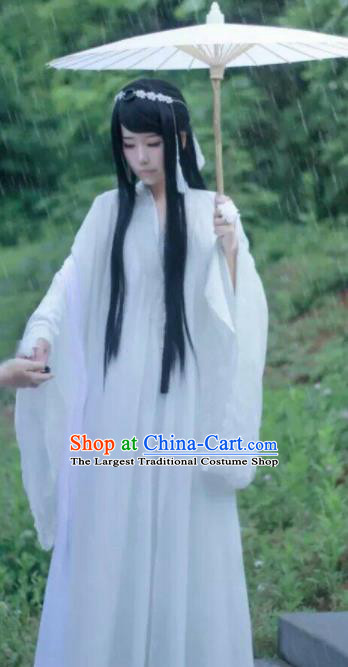 Traditional Chinese Cosplay Court Lady White Dress Ancient Drama Fairy Princess Costumes for Women