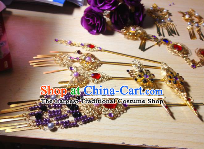 Traditional Chinese Ancient Princess Tassel Hairpins Cosplay Court Hair Accessories Complete Set for Women