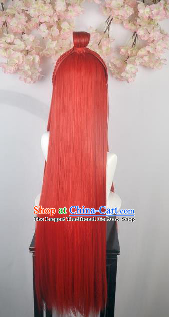 Traditional Chinese Cosplay Swordsman Red Wigs Sheath Ancient Nobility Childe Prince Chignon for Men