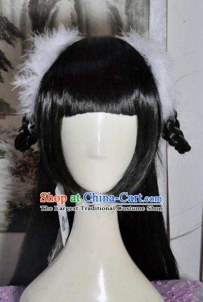 Traditional Chinese Cosplay Swordsman Biyao Wigs Sheath Ancient Goddess Princess Chignon for Women