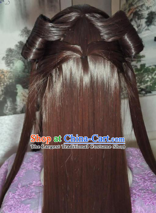 Traditional Chinese Cosplay Court Princess Brown Wigs Sheath Ancient Goddess Chignon for Women