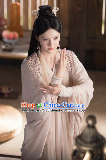 Chinese Ancient Goddess Pink Dress Drama Love and Destiny Princess Qing Yao Zhang Zhixi Costumes and Headpiece for Women