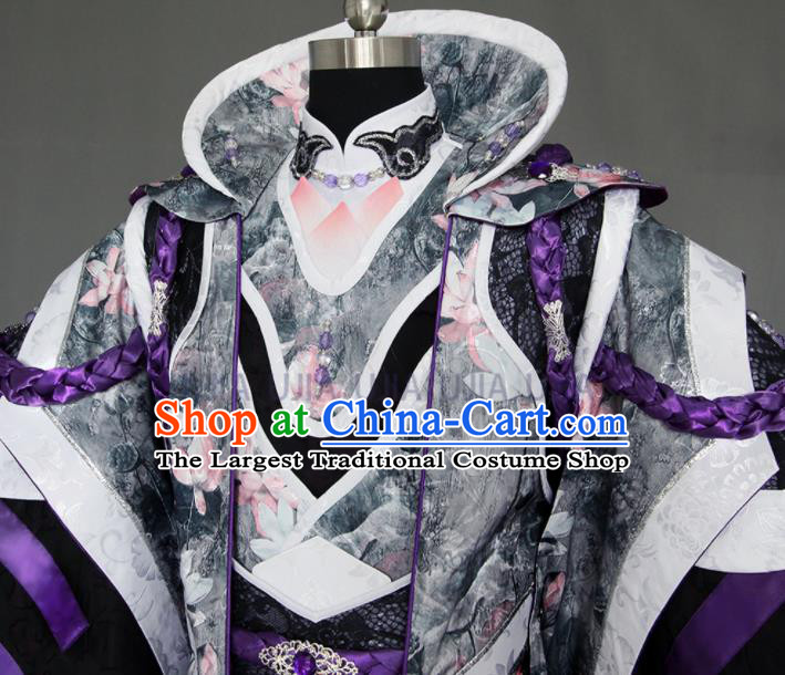 Chinese Cosplay Royal Highness Purple Embroidered Costumes Ancient Swordsman Clothing for Men