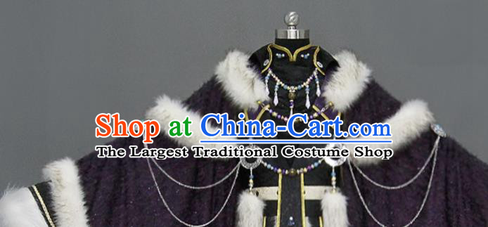 Chinese Cosplay Royal Highness Deep Purple Embroidered Costumes Ancient Swordsman Clothing for Men