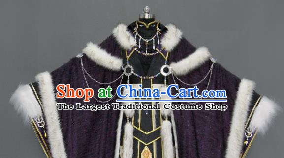 Chinese Cosplay Royal Highness Deep Purple Embroidered Costumes Ancient Swordsman Clothing for Men