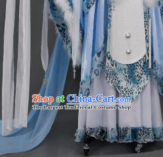 Traditional Chinese Cosplay Goddess Queen Blue Dress Ancient Drama Female Swordsman Costumes for Women