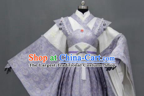 Traditional Chinese Cosplay Goddess Queen Violet Dress Ancient Drama Female Swordsman Costumes for Women