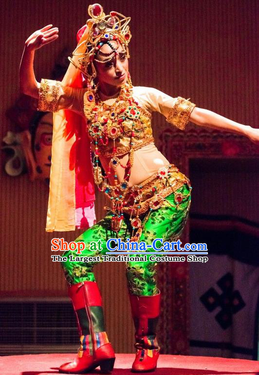 Chinese Happiness On The Way Indian Nationality Dance Dress Stage Performance Costume and Headpiece for Women