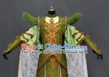 Traditional Chinese Cosplay Goddess Queen Green Dress Ancient Drama Female Swordsman Costumes for Women