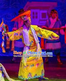 Chinese Happiness On The Way Zang Nationality Golden Clothing Stage Performance Dance Costume for Men