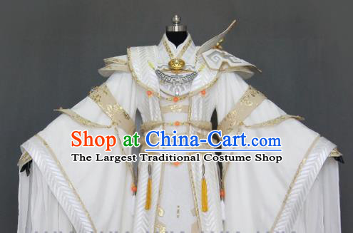 Customize Chinese Traditional Cosplay Taoist King White Costumes Ancient Swordsman Clothing for Men