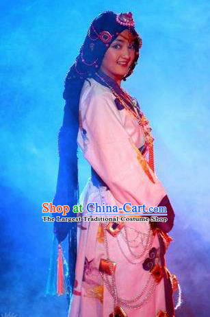 Chinese Happiness On The Way Zang Nationality Dance White Dress Stage Performance Costume and Headpiece for Women