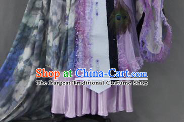 Traditional Chinese Cosplay Goddess Princess Printing Purple Dress Ancient Drama Female Swordsman Costumes for Women